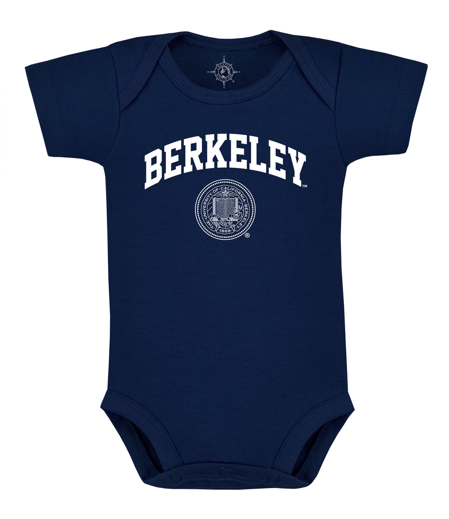 U.C. Berkeley arch & seal white ink infant onesie bodysuite-Navy-Shop College Wear