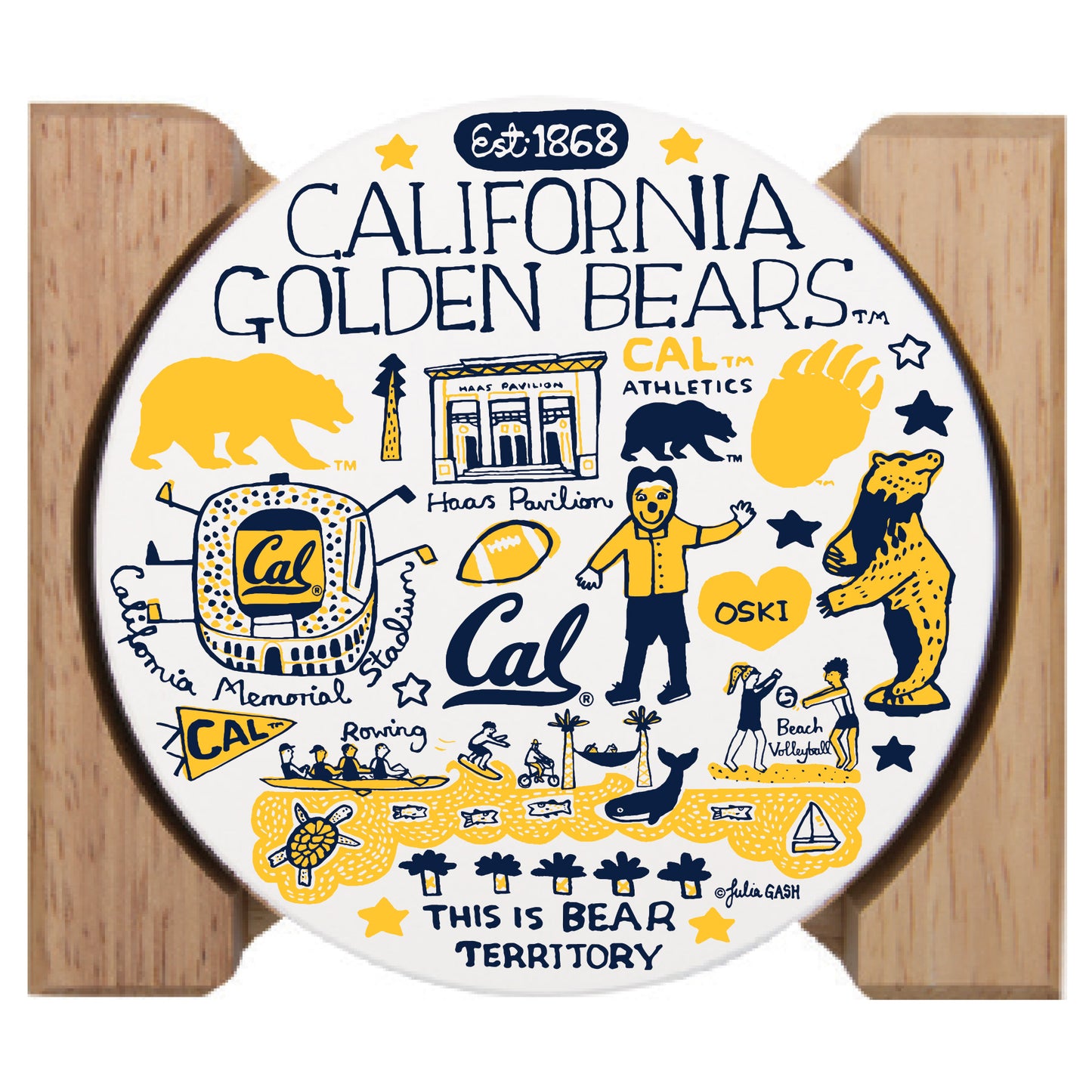 UC Berkeley Cal Julia Gash 4 pack coaster with wood holder-Shop College Wear