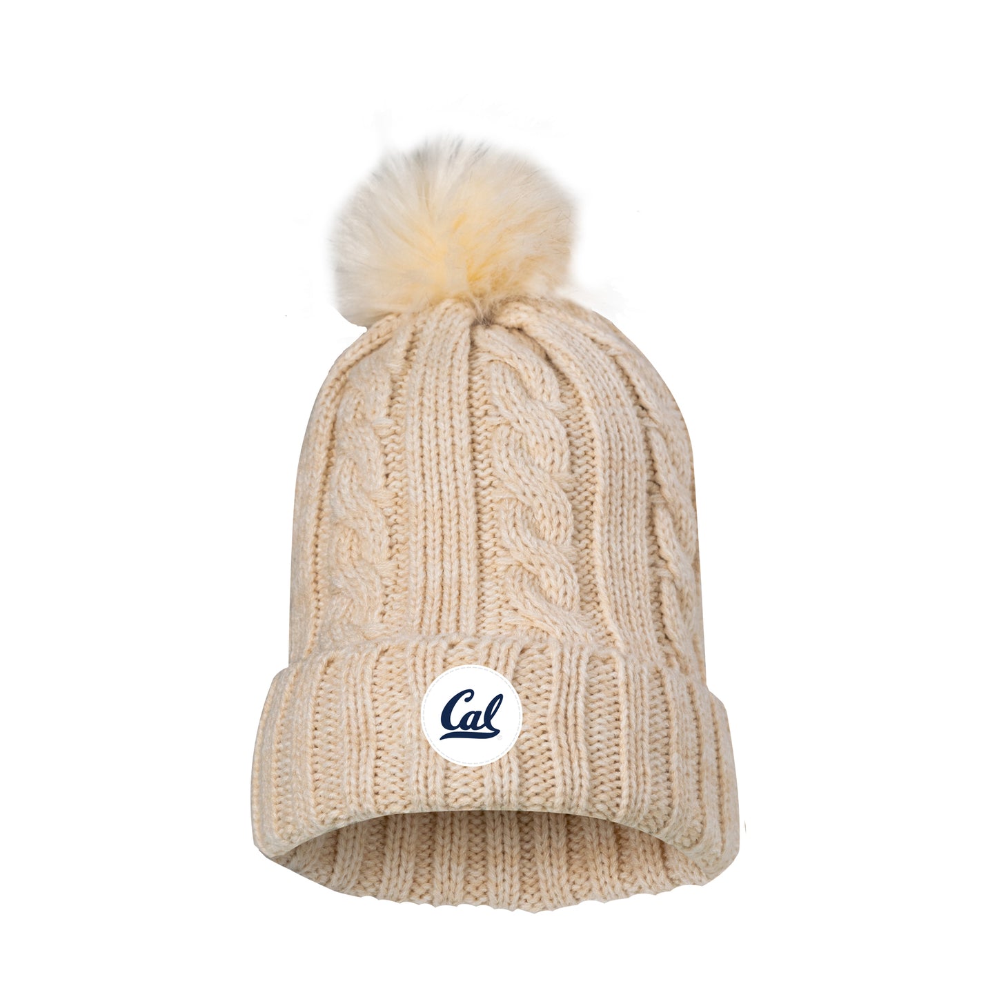 U.C. Berkeley Cal Nike women's cable knit beanie hat with pom-Oatmeal-Shop College Wear
