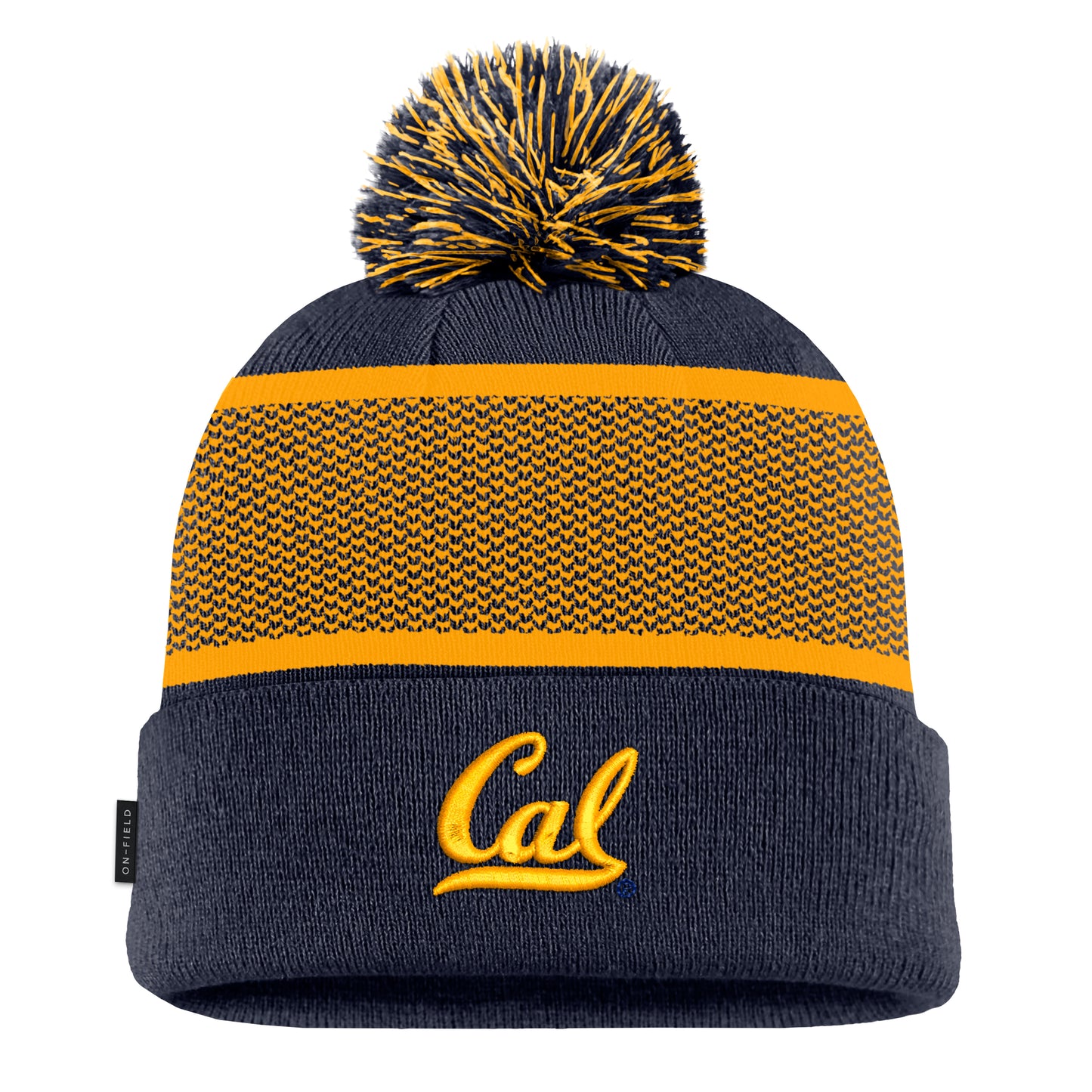 U.C. Berkeley Cal embroidered Nike knit beanie hat with pom-Navy with Silicon patch-Shop College Wear