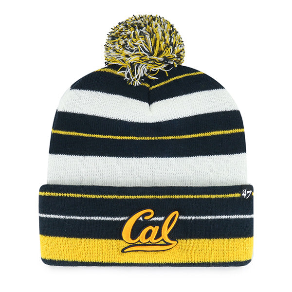 U.C. Berkeley Cal Bears team color stripe cuff beanie hat with pom -Navy-Shop College Wear
