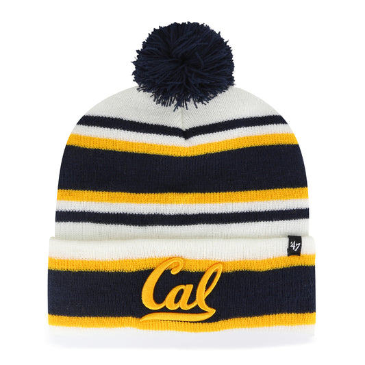 U.C. Berkeley Cal Bears team color wide stripe Pom beanie hat -Natural-Shop College Wear