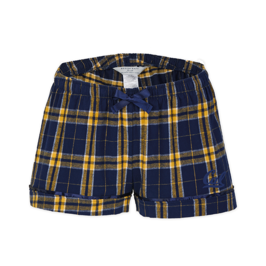 U.C. Berkeley Cal embroidered women's flannel short-Navy 0n Navy-Shop College Wear