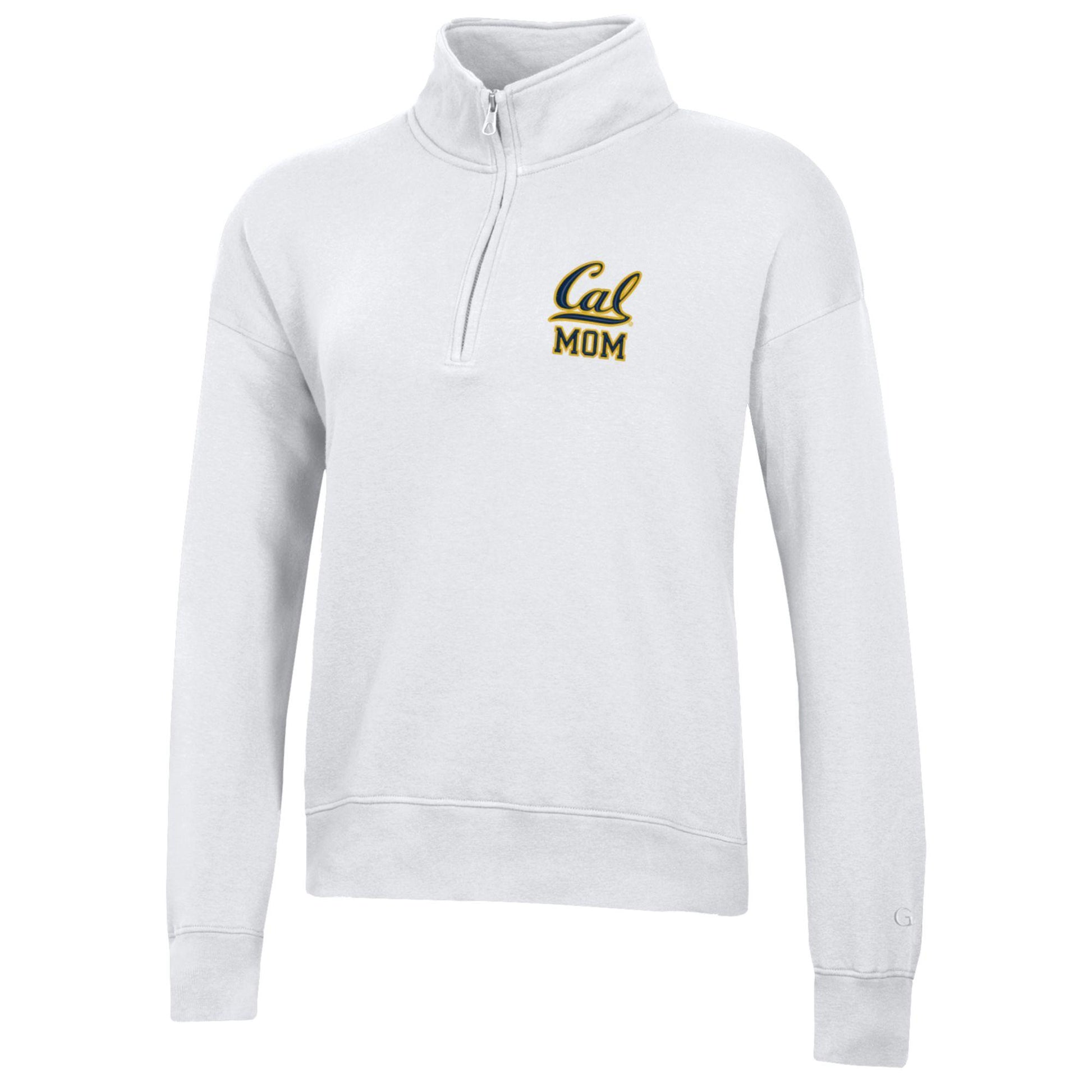 U.C. Berkeley Cal Mom embroidered cotton rich quarter zip-up hoodie sweatshirt-White-Shop College Wear