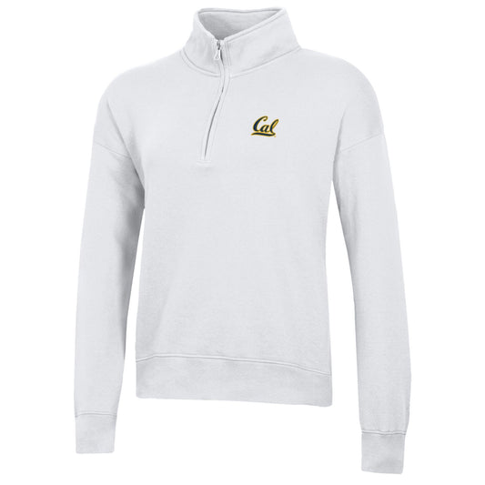 U.C. Berkeley Cal embroidered Big Cotton women's 1/4 Zip sweatshirt-White-Shop College Wear