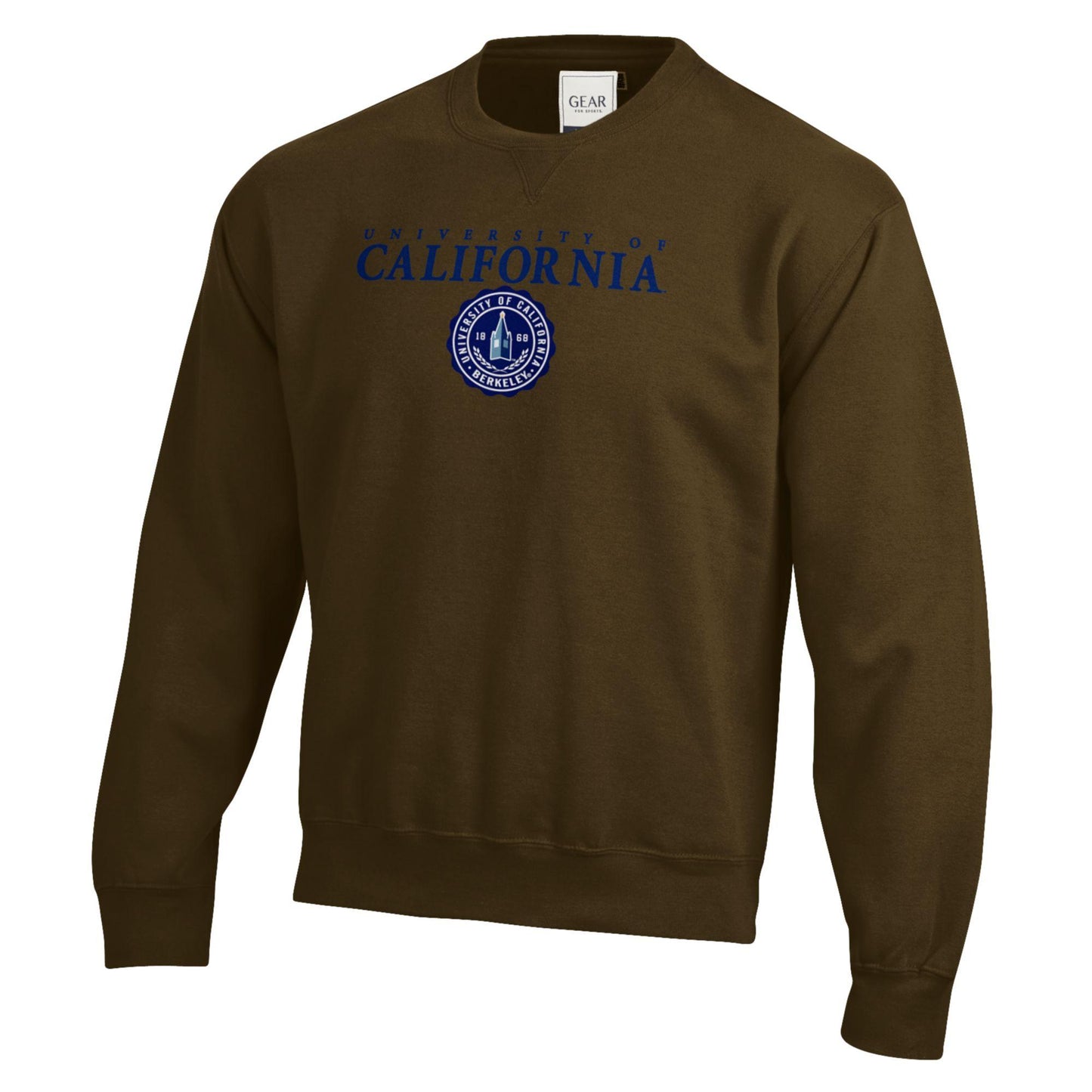 University of California Berkeley stacked and faux seal embroidered rich crew-neck sweatshirt-Brown-Shop College Wear