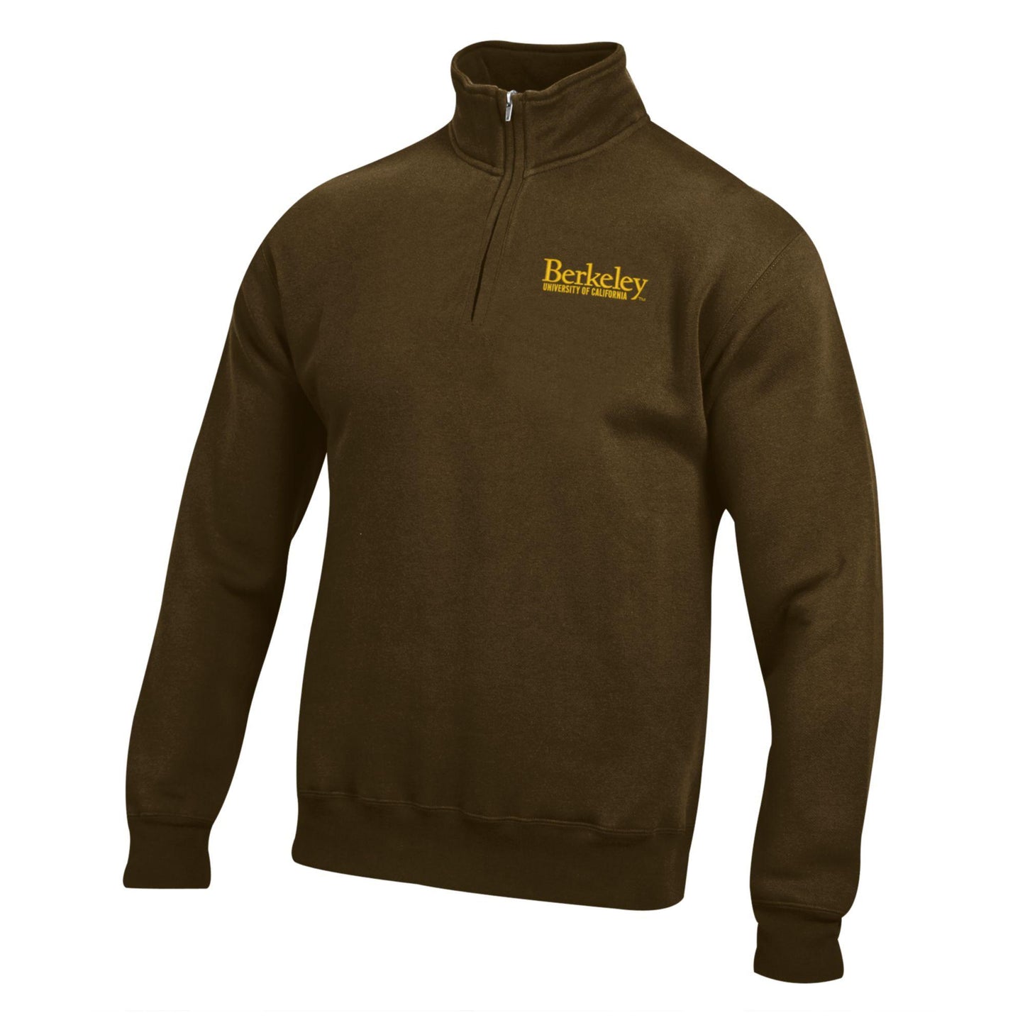 U.C. Berkeley Cal embroidered Big Cotton 1/4" Zip men's sweatshirt-Brown-Shop College Wear