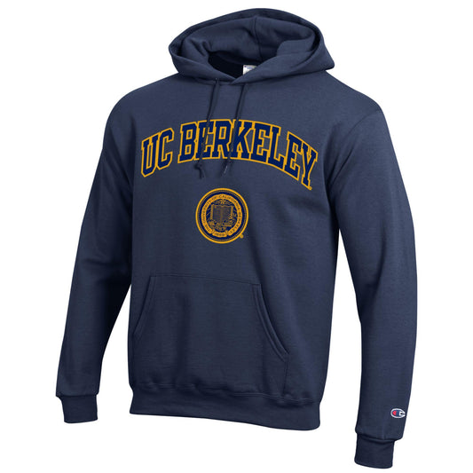 U.C. Berkeley double applique and seal Versa Twill hoodie sweatshirt-Navy-Shop College Wear