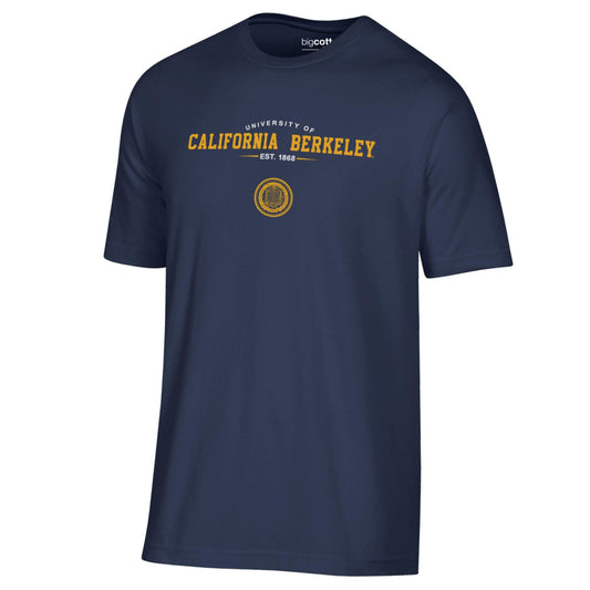 U.C. Berkeley Cal Soft T-Shirt-Navy with California Berkeley over the school seal-Navy-Shop College Wear