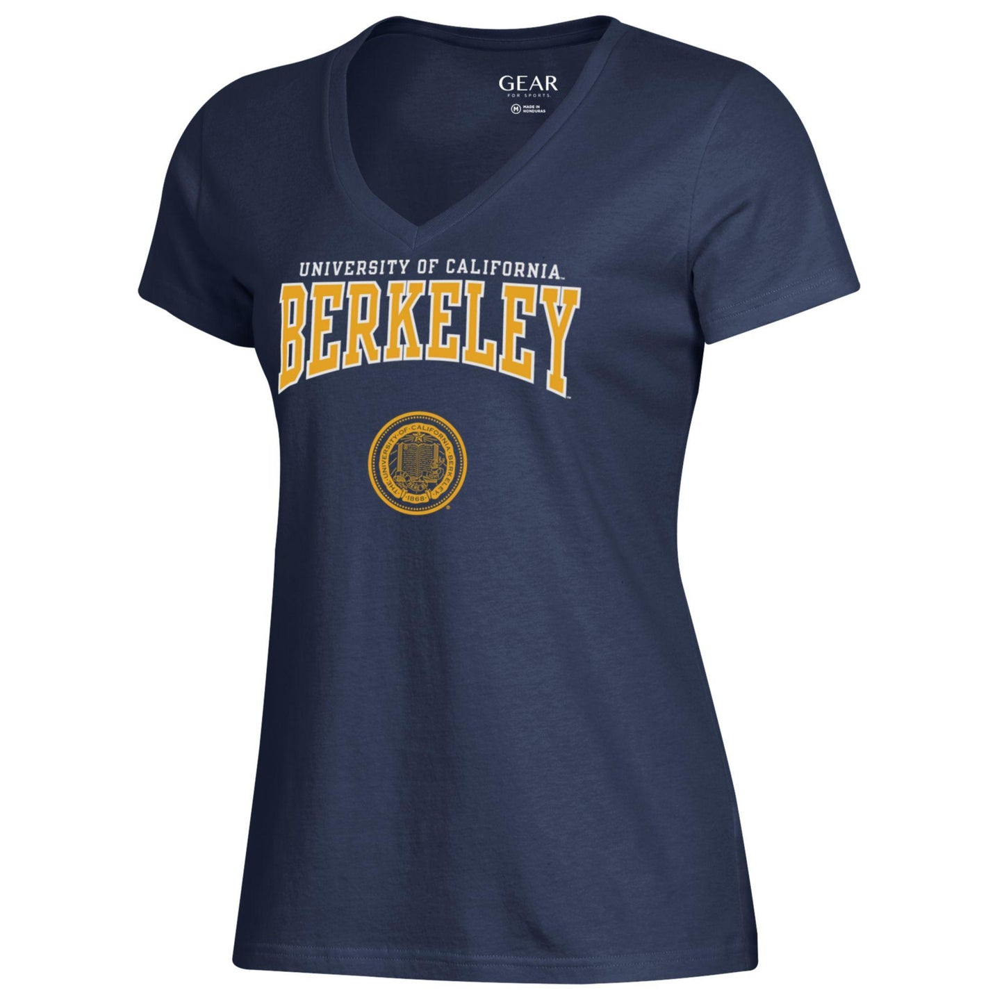 UC Berkeley Cal women's V-Neck relaxed T-Shirt with the school seal-Navy-Shop College Wear