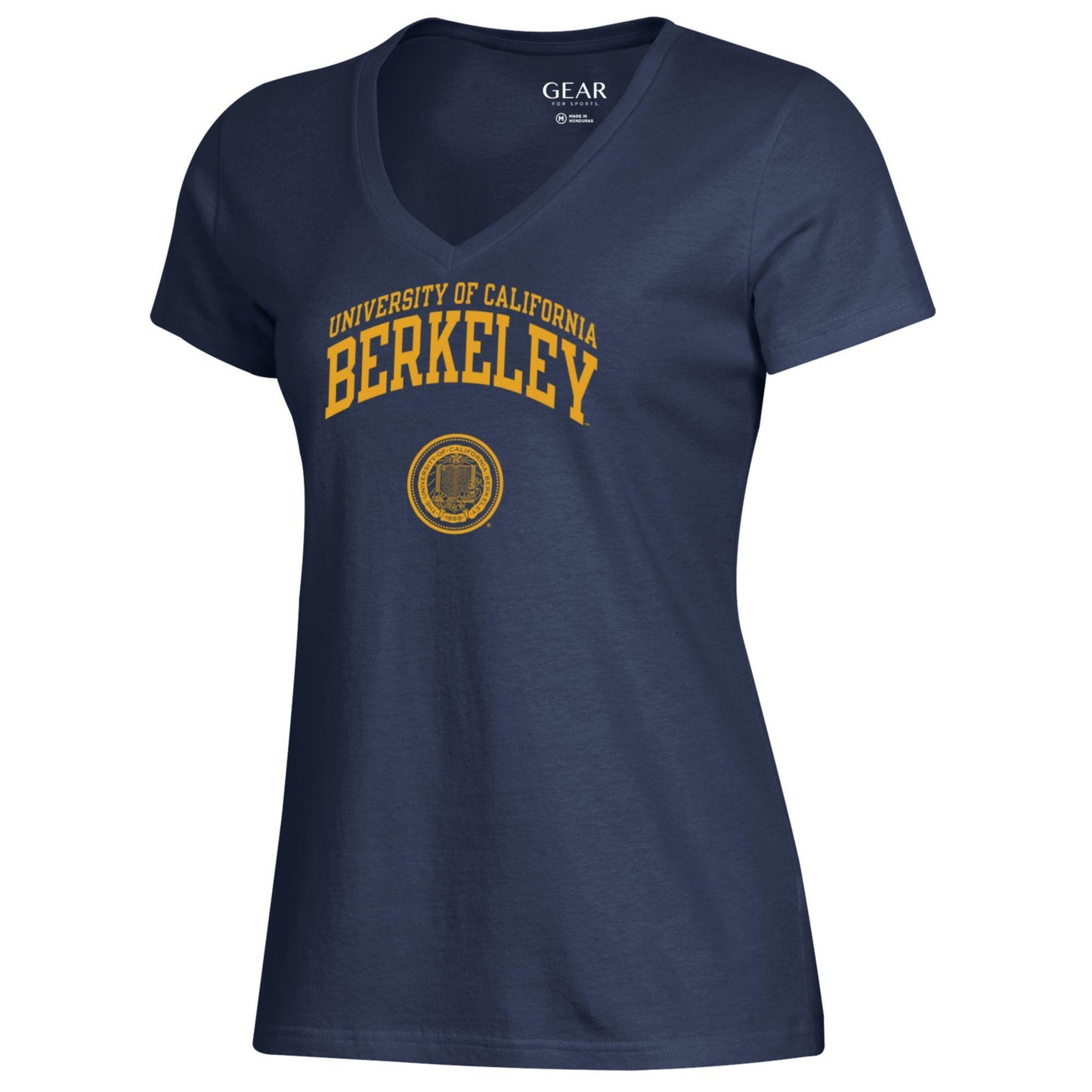 UC Berkeley Cal women's V-Neck relaxed T-Shirt with University of California over Berkeley and seal -Navy-Shop College Wear