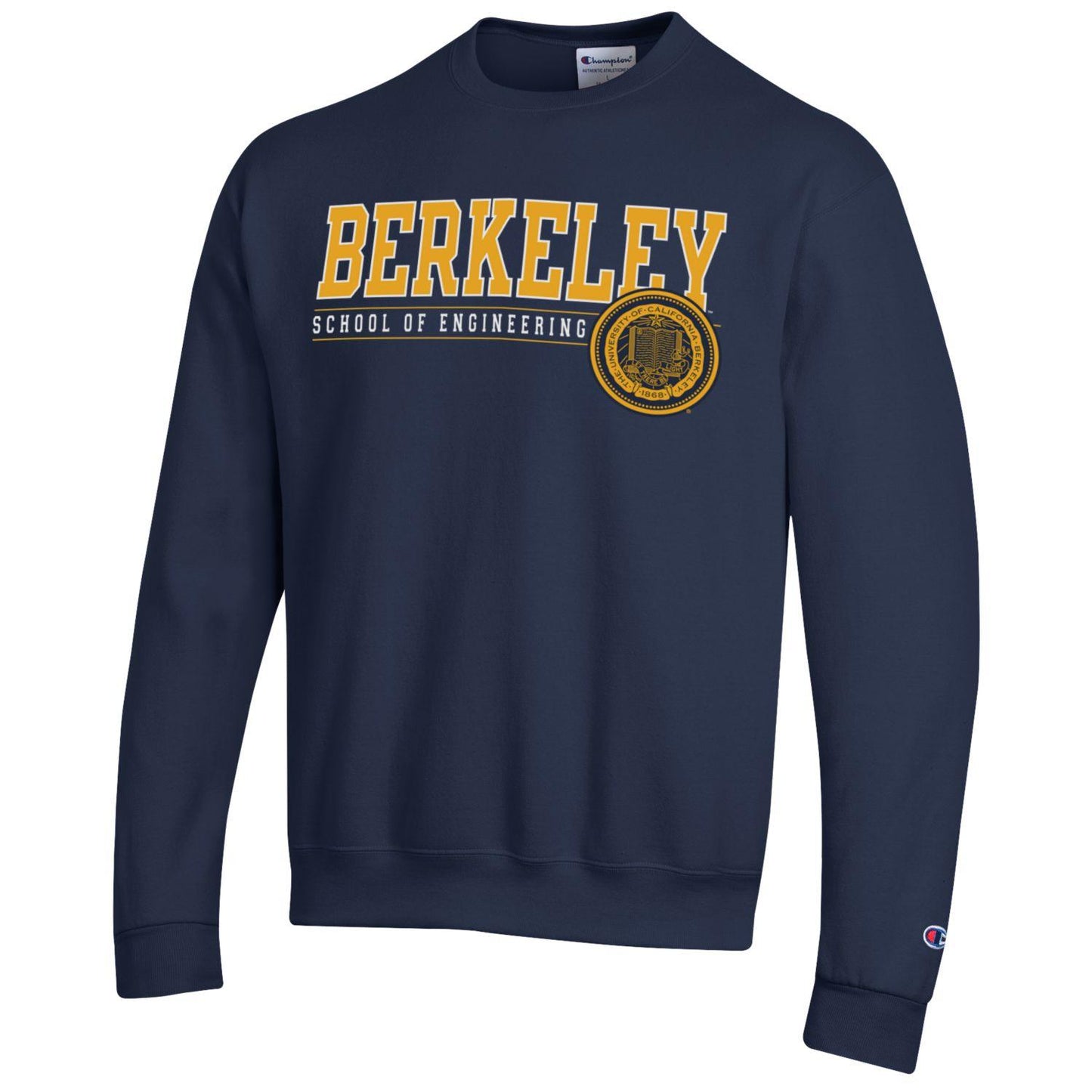 U.C. Berkeley Cal engineering tall font & seal Champion crew-neck sweatshirt-Navy-Shop College Wear