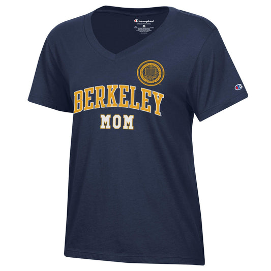 U.C. Berkeley Mom and seal Champion women's V-Neck T-Shirt-Navy-Shop College Wear