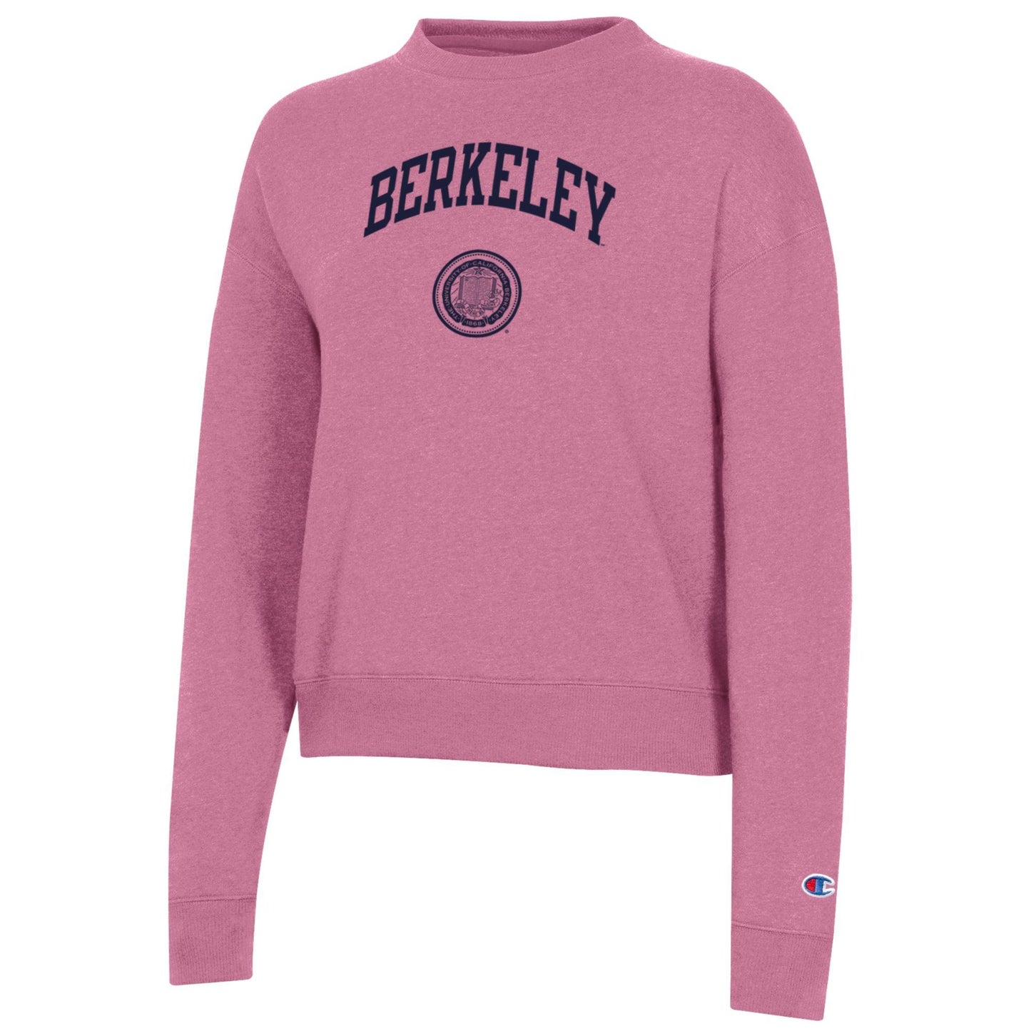 U.C. Berkeley arch and seal Champion women's Triumph crew-neck sweatshirt-Hot Pink-Shop College Wear