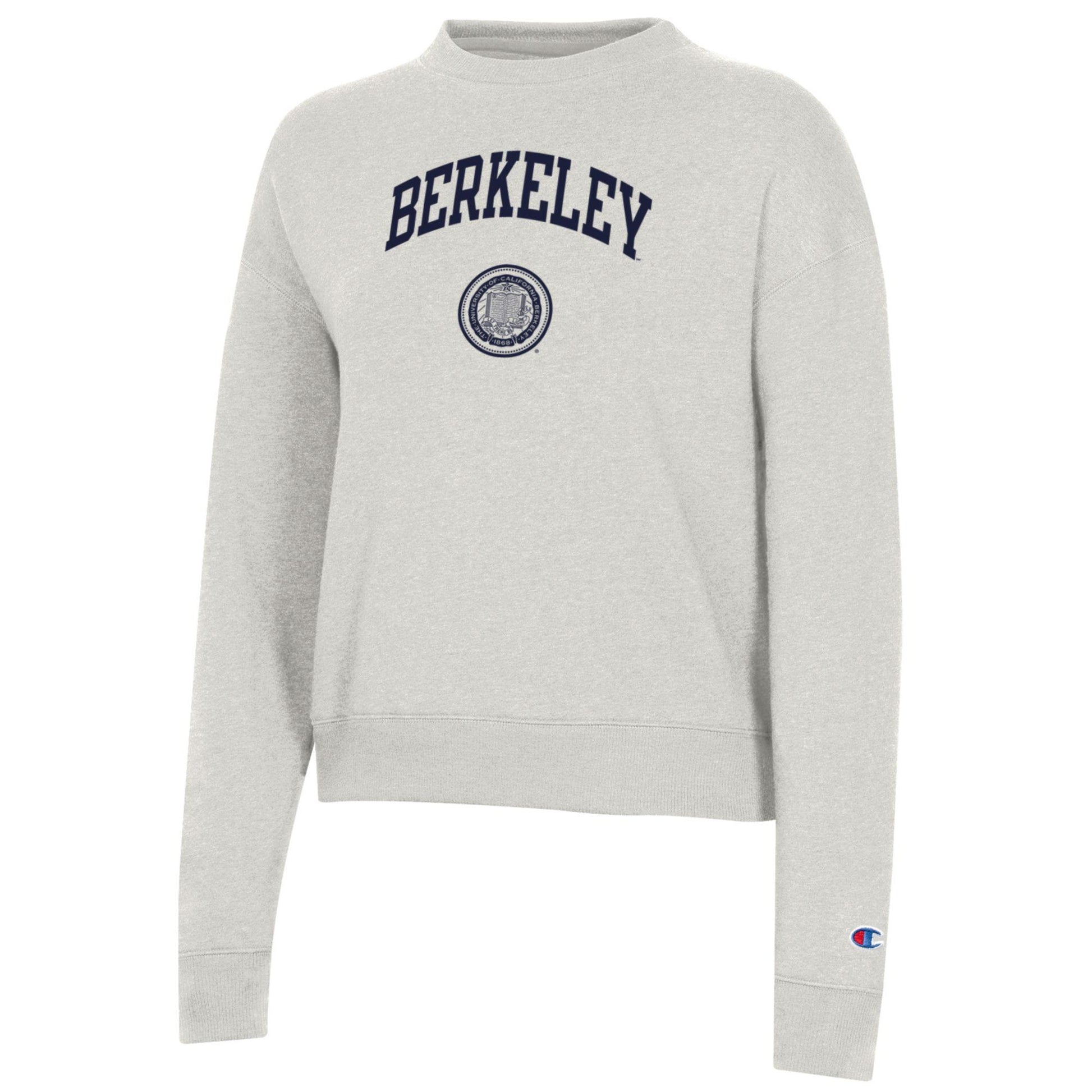 U.C. Berkeley arch and seal Champion women's Triumph crew-neck sweatshirt-Oatmeal-Shop College Wear
