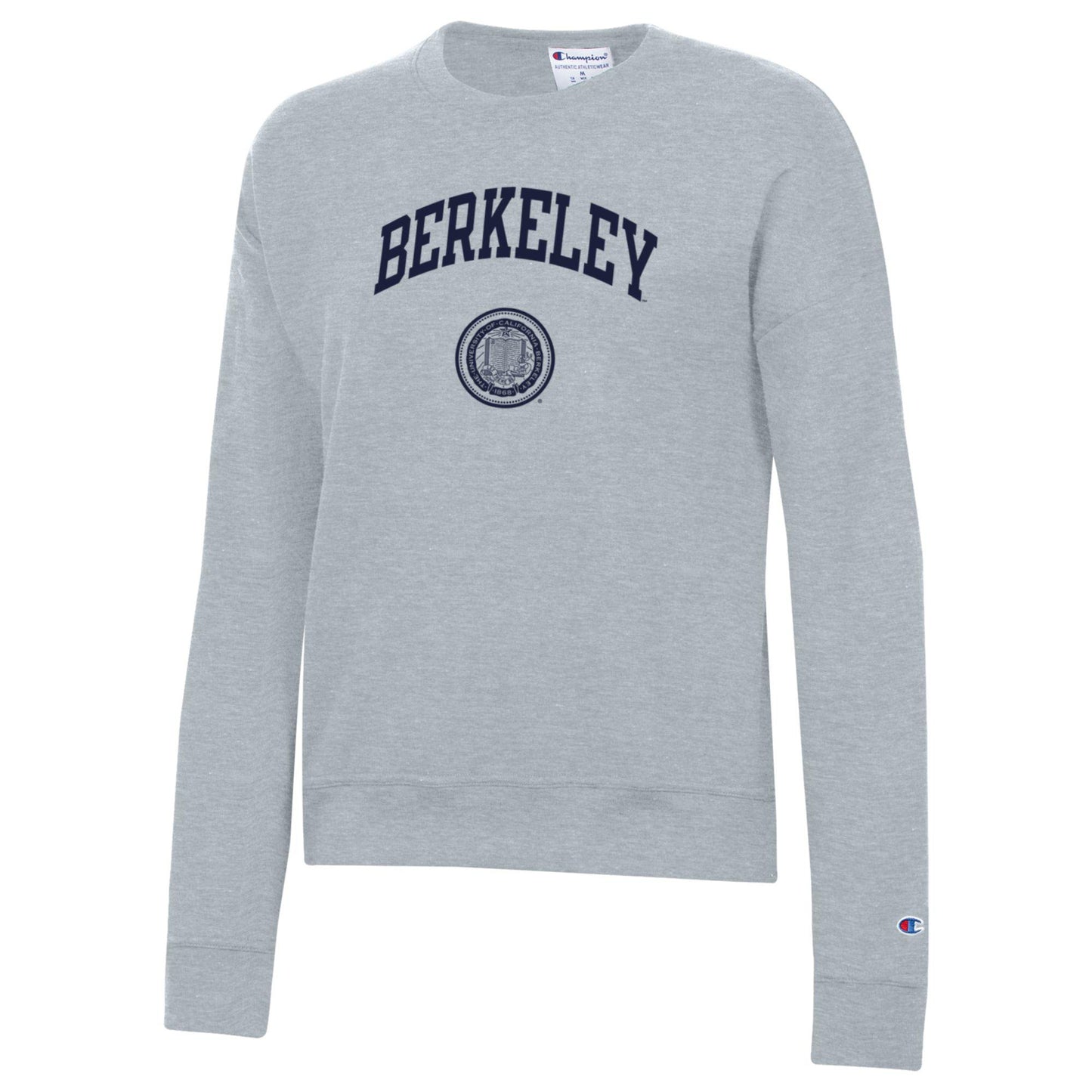 U.C. Berkeley Cal Champion women's Berkeley arch& seal crew-neck sweatshirt-Gray-Shop College Wear