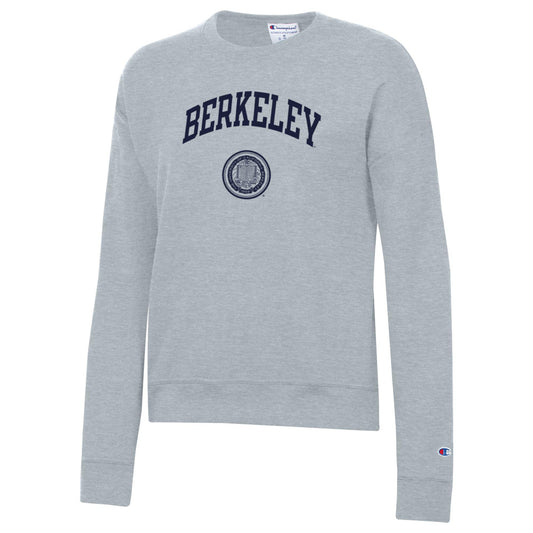 U.C. Berkeley Cal Champion women's Berkeley arch& seal crew-neck sweatshirt-Gray-Shop College Wear