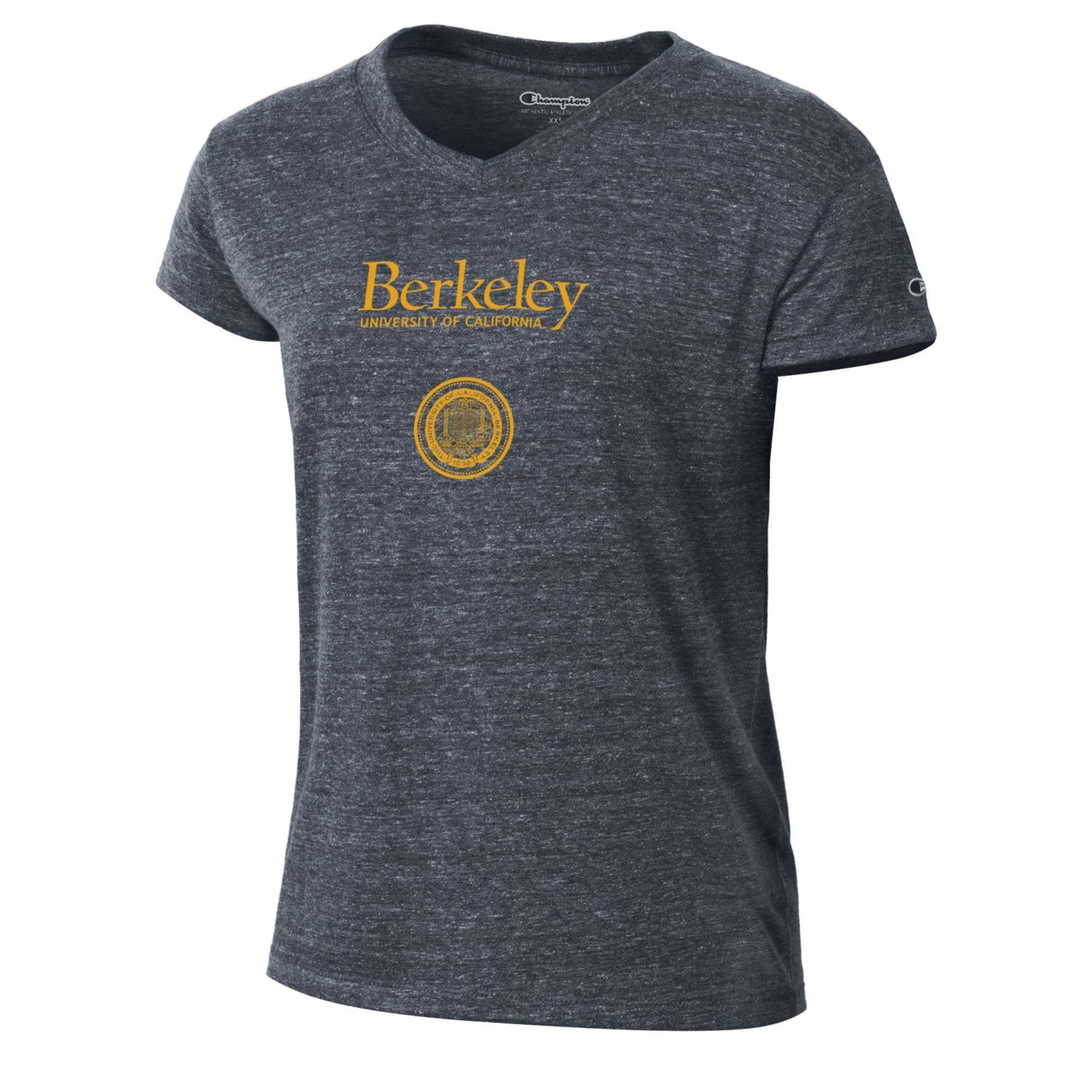 U.C. Berkeley Seal Champion triumph Women's V-Neck T-Shirt-Navy-Shop College Wear