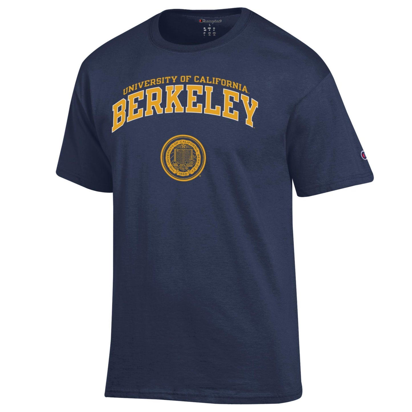 U.C. Berkeley double arch Arch and Seal Men's Champion T-Shirt-Navy-Shop College Wear