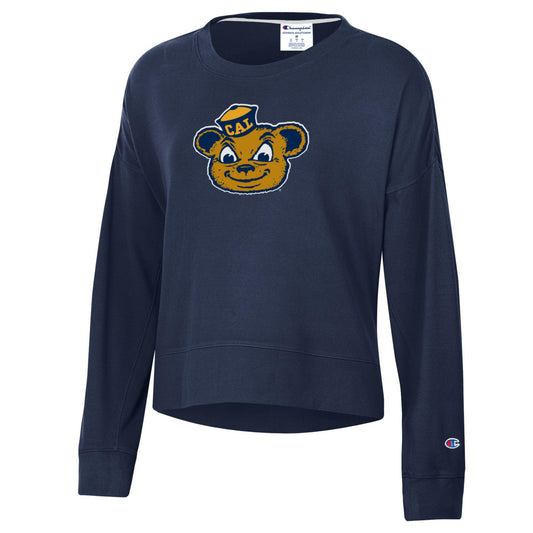 U.C. Berkeley Cal Oski face Champion sueded crewneck sweatshirt-Navy-Shop College Wear