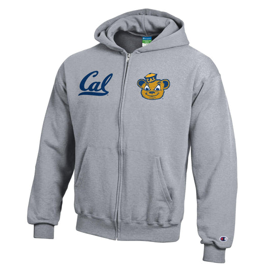 U.C. Berkeley Script Cal Vintage Oski Bear youth zip-up hoodie sweatshirt-Grey-Shop College Wear