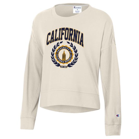 U.C. Berkeley Cal Champion sueded crewneck sweatshirt-Ivory-Shop College Wear