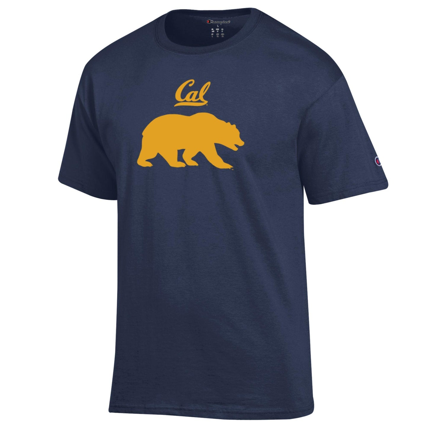 University Of California Berkeley Champion Script Cal over the bear mascot Men's T-Shirt - Navy-Shop College Wear