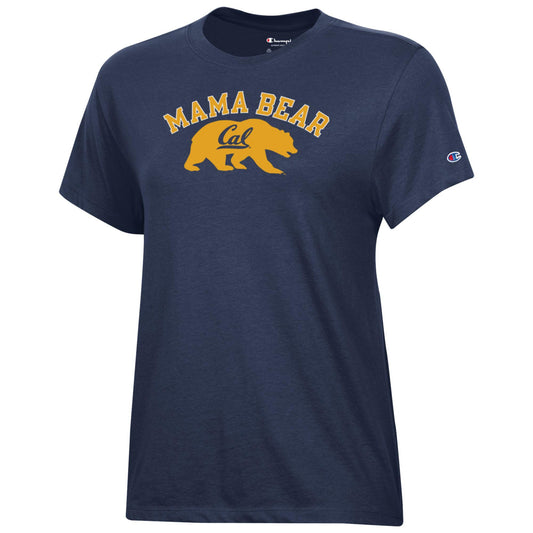 U.C. Berkeley arch Mama Bear and Cal Champion women's V-Neck T-Shirt-Navy-Shop College Wear