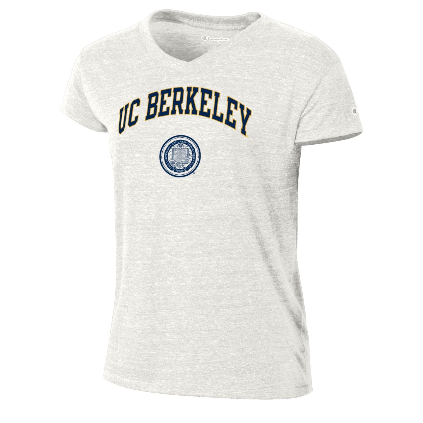 U.C. Berkeley Seal Triumph Short Sleeve Women's Triumph V-neck T-Shirt-Ivory-Shop College Wear