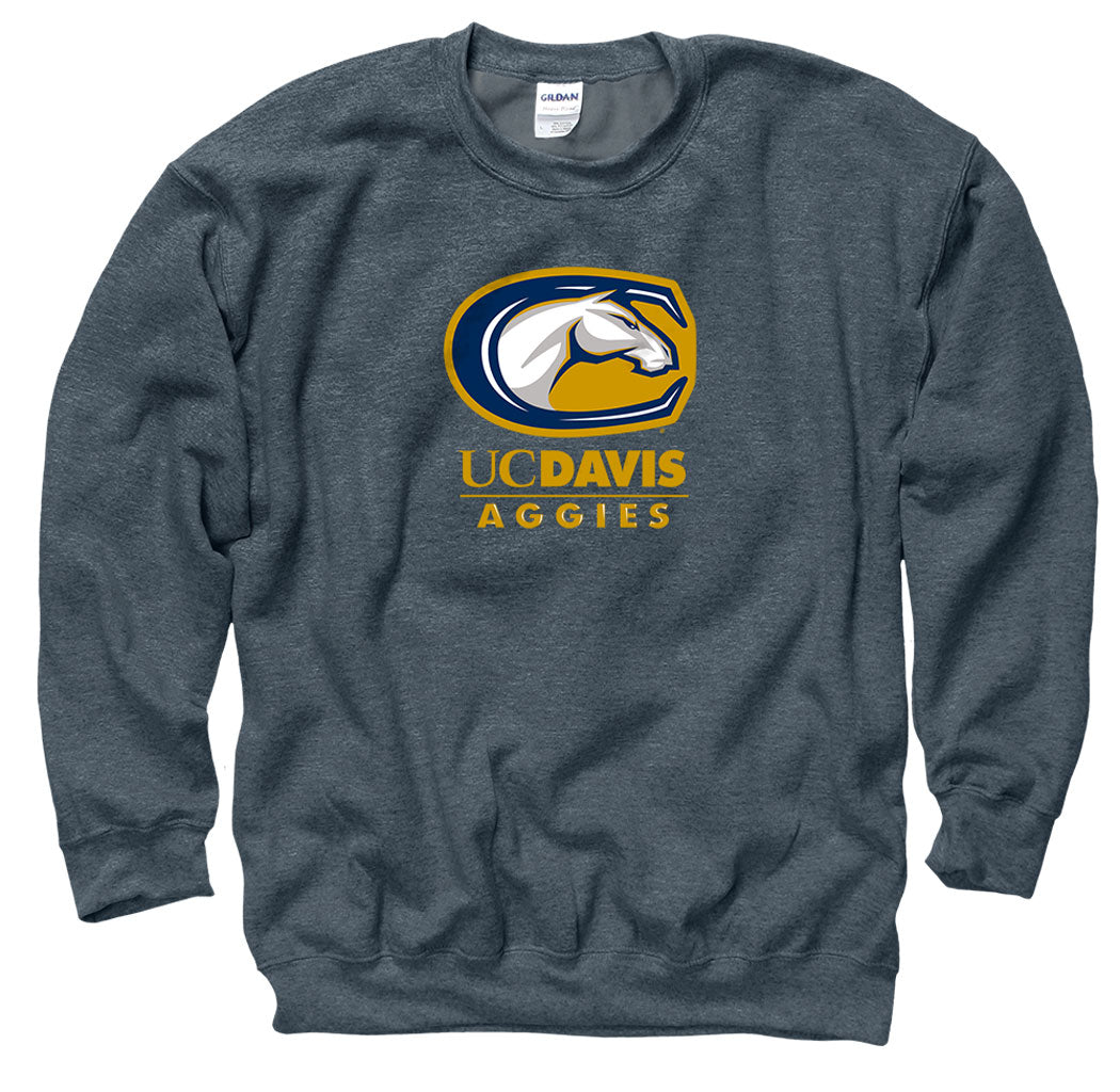 UC Davis Aggies Primary Mark Men's Crew Neck Sweatshirt-Charcoal-Shop College Wear