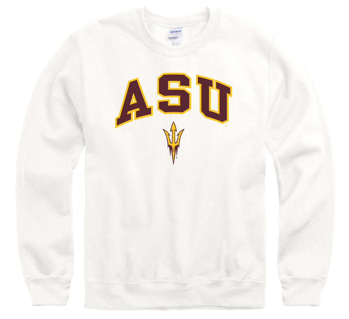 Arizona States University A.S.U. Sun Devils Block Crew Neck Sweatshirt-White-Shop College Wear