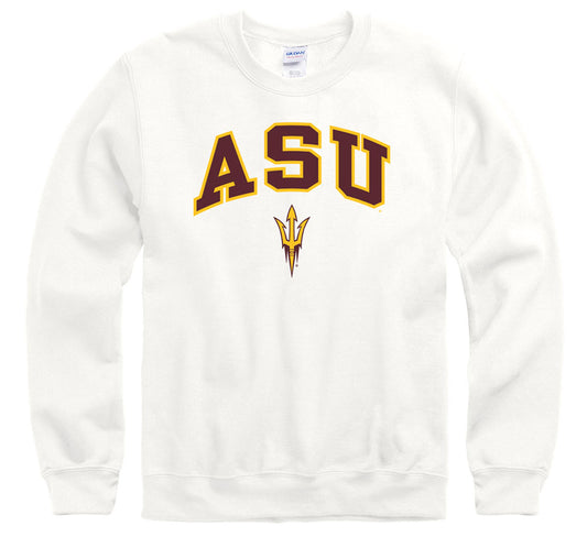 Arizona States University A.S.U. Sun Devils Block Crew Neck Sweatshirt-White-Shop College Wear