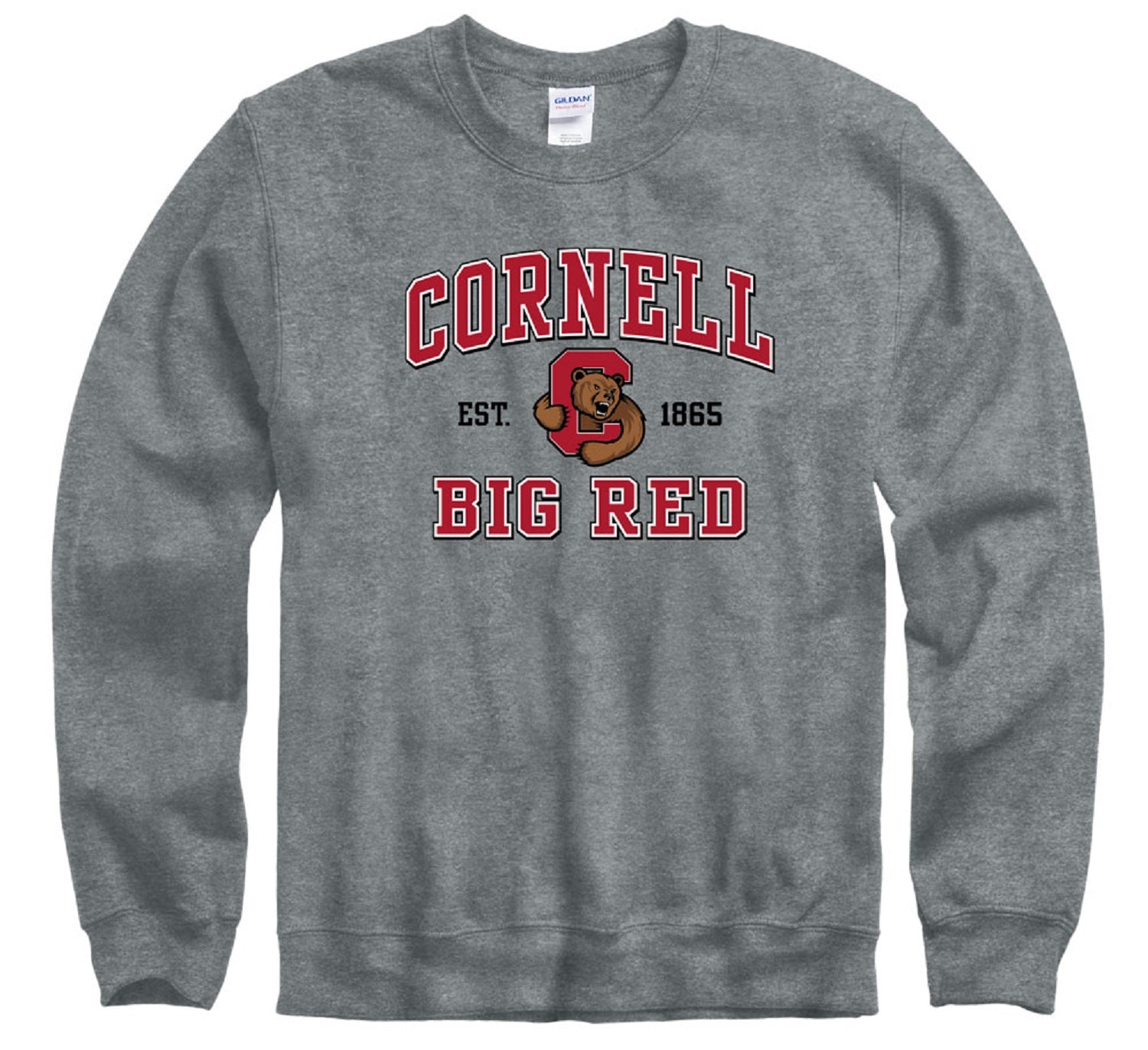 Cornell University Big Red Athletic mark crew-neck sweatshirt-Charcoal