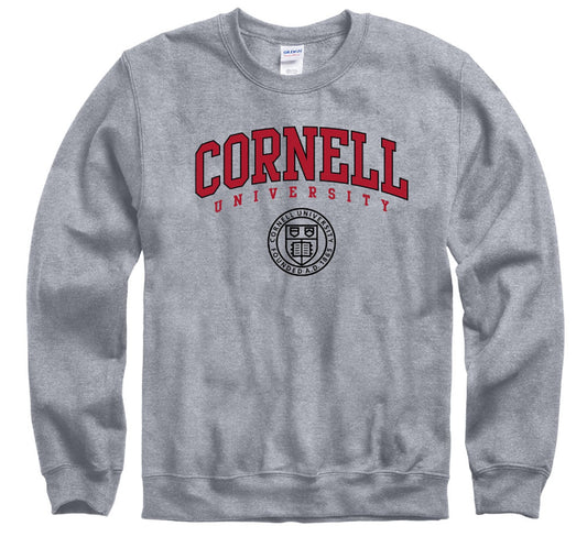 Cornell University Big Red double arch & seal crew-neck sweatshirt-Gray-Shop College Wear