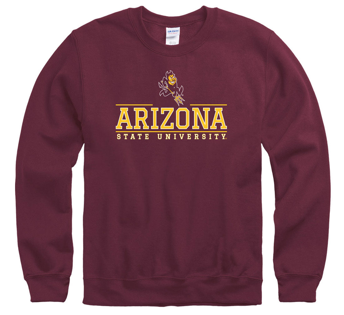 arizona state gear Arizona State University Asu Sparky & Bars Crew-Neck Sweatshirt in Maroon | Men's