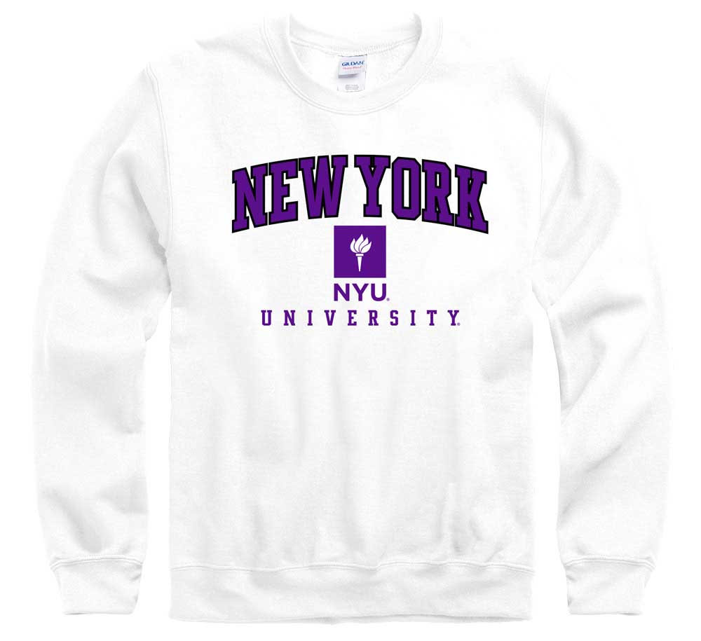 New York University Nyu Violetes Torch Mark Crew Neck Sweatshirt in White | Men's