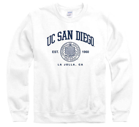 University of California San Diego UCSD pin font crew neck sweatshirt-White-Shop College Wear