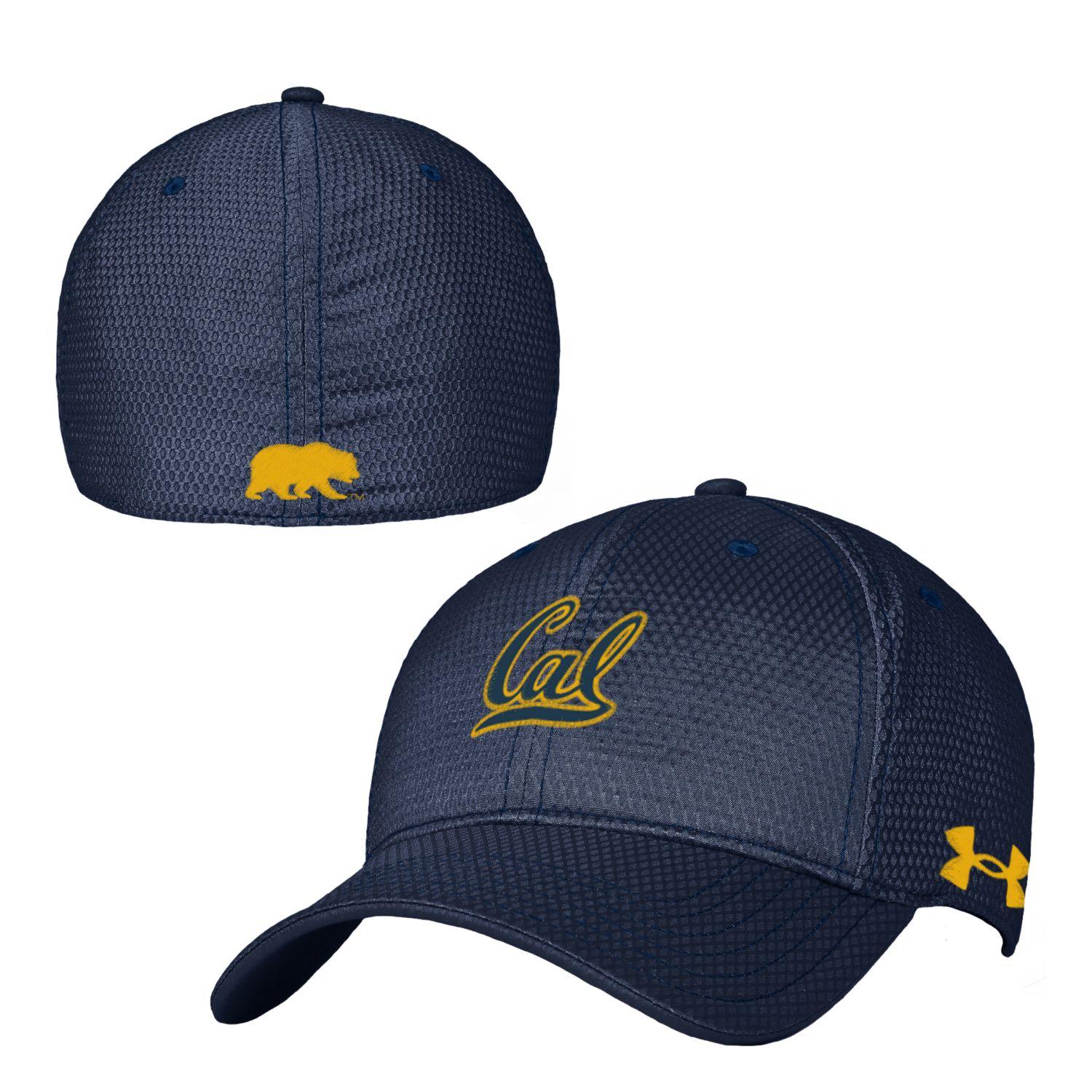U.C. Berkeley Cal Embroidered Men's Stretch Fit Performance Dry Under Armour Hat in Navy Blue | Size Medium-Large