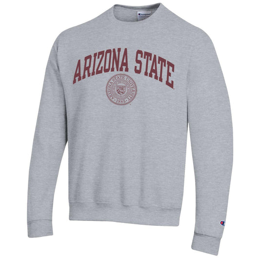 Arizona State A.S.U. arch & seal Champion crew-neck sweatshirt-Gray-Shop College Wear
