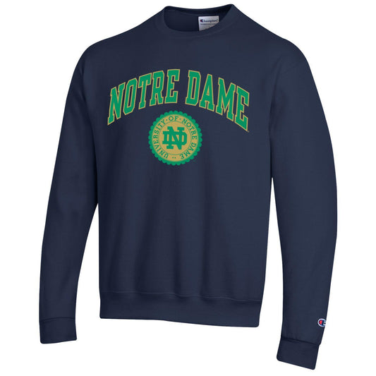 University of Notre Dame Fighting Irish Arch and seal Champion crew-neck sweatshirt-Navy-Shop College Wear