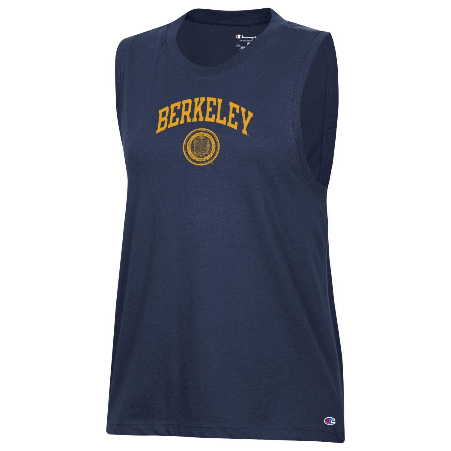 U.C. Berkeley arch & seal Champion Women's tank top-Navy-Shop College Wear