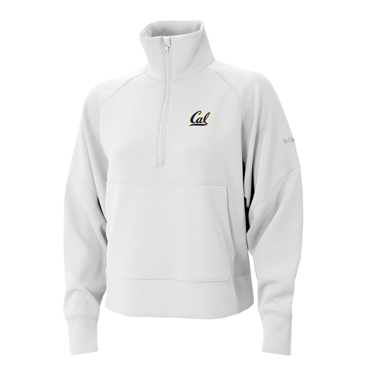 U.C. Berkeley Cal embroidered Women's crop Columbia Wickham half zip sweatshirt-White-Shop College Wear