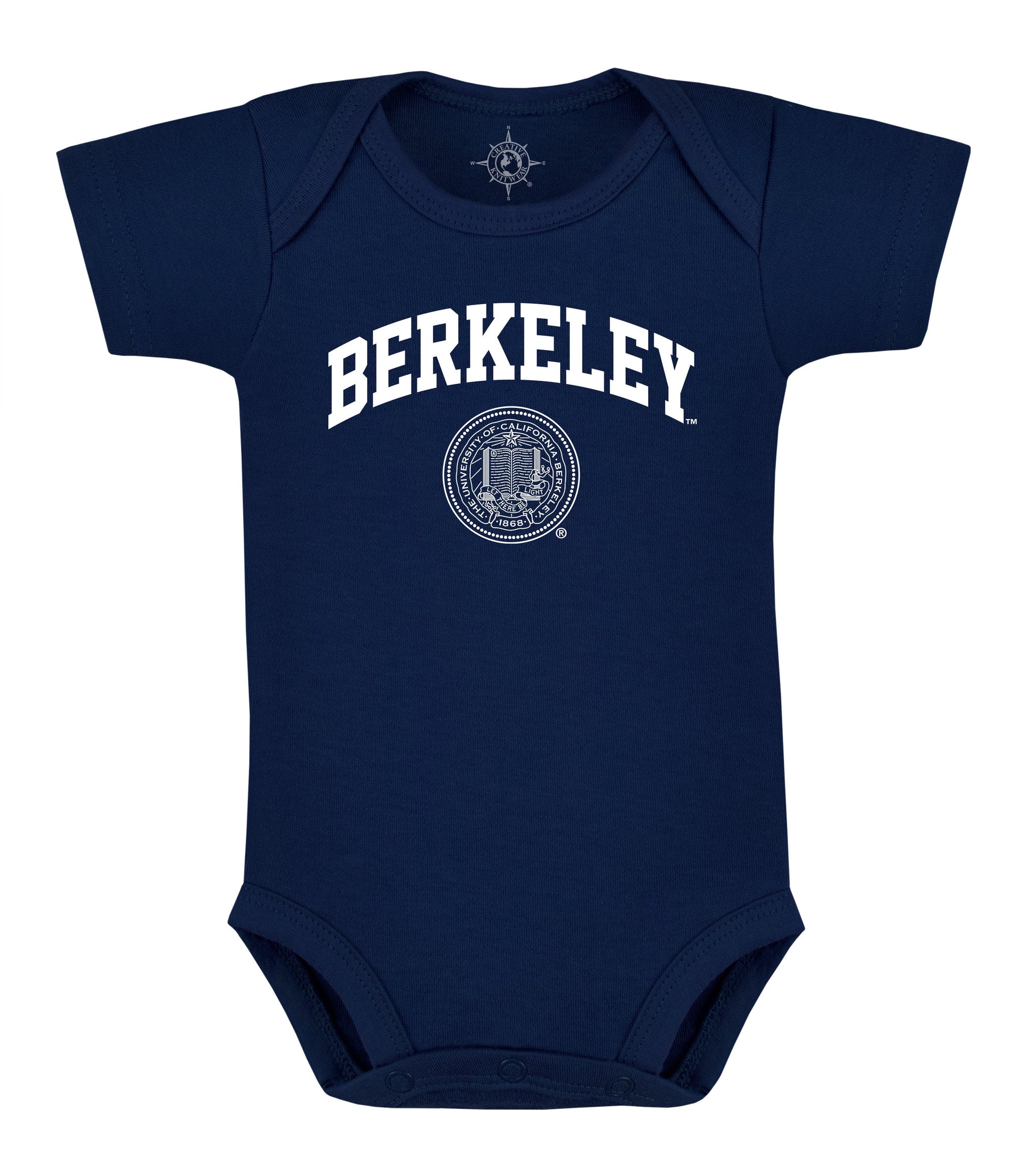 U.C. Berkeley arch & seal white ink infant onesie bodysuite-Navy-Shop College Wear