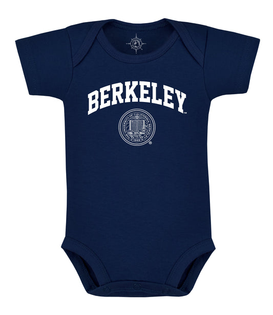 U.C. Berkeley arch & seal white ink infant onesie bodysuite-Navy-Shop College Wear