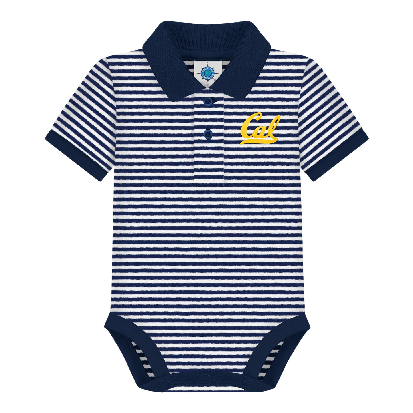 UC Berkeley Cal Embroidered striped polo body suit-Navy-Shop College Wear