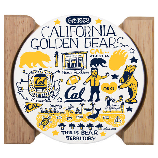 UC Berkeley Cal Julia Gash 4 pack coaster with wood holder-Shop College Wear