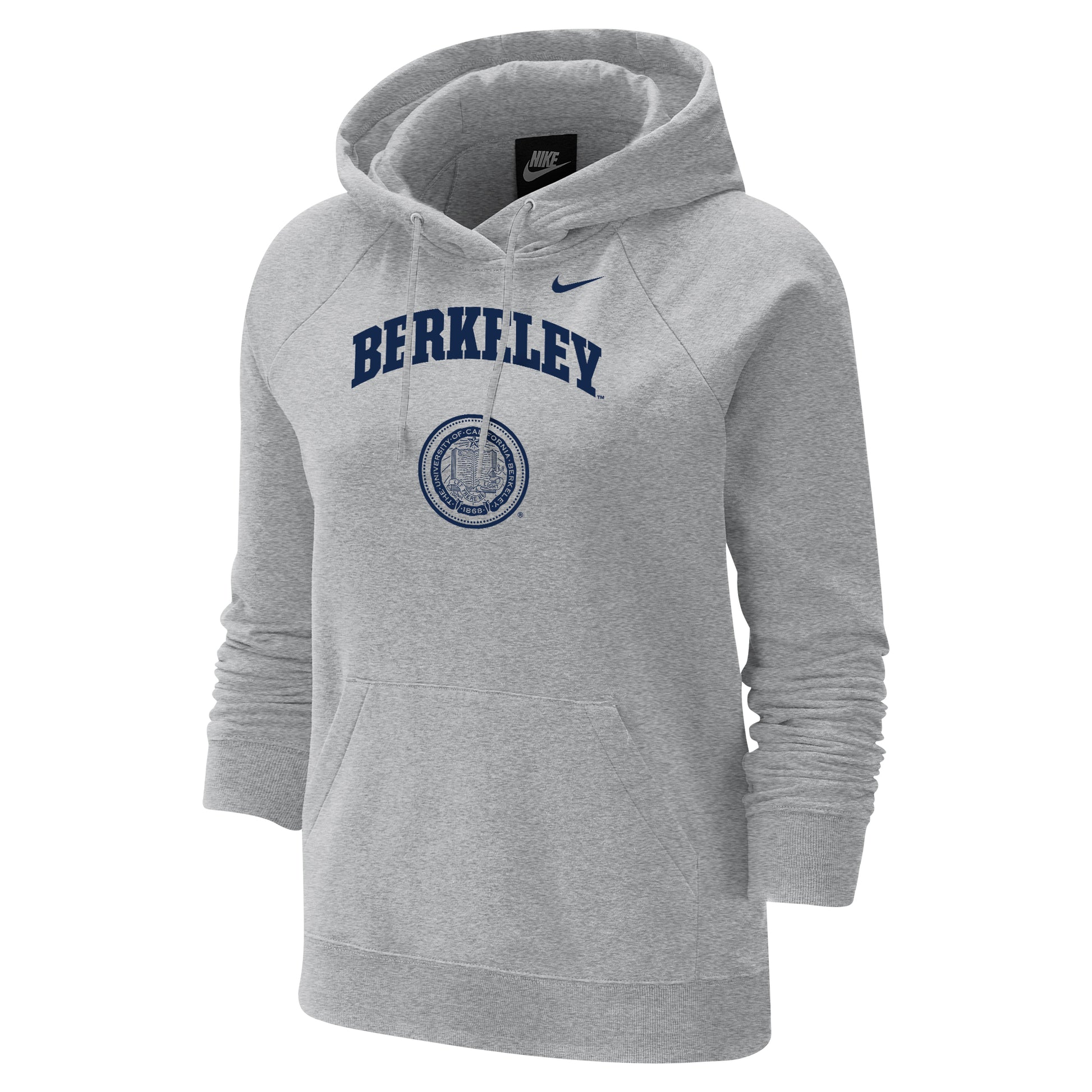 U.C. Berkeley Cal Nike women's varsity fleece hoodie with Berkeley arch & seal graphic-Gray-Shop College Wear
