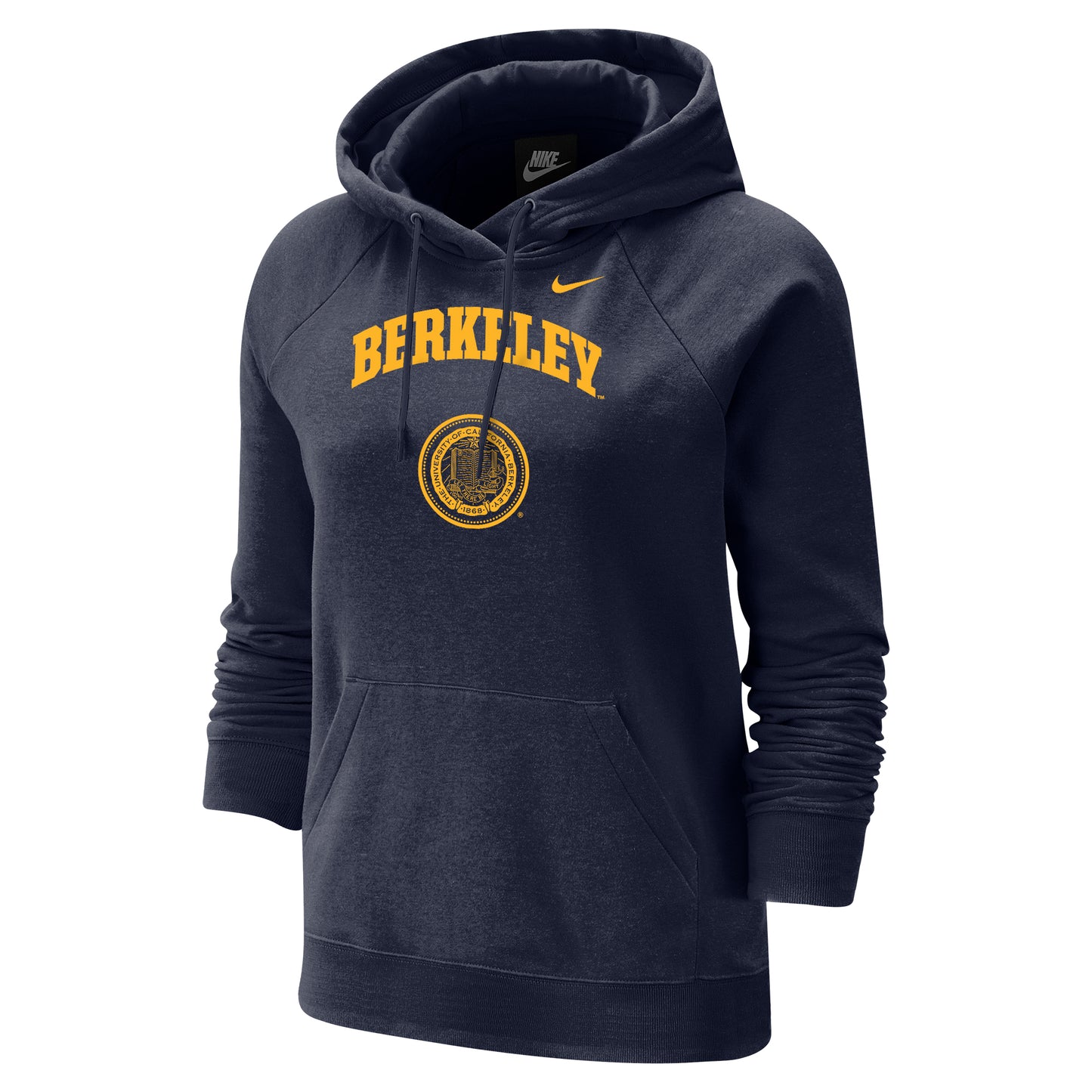 U.C. Berkeley Cal Nike women's varsity fleece hoodie with Berkeley arch & seal graphic-Navy-Shop College Wear