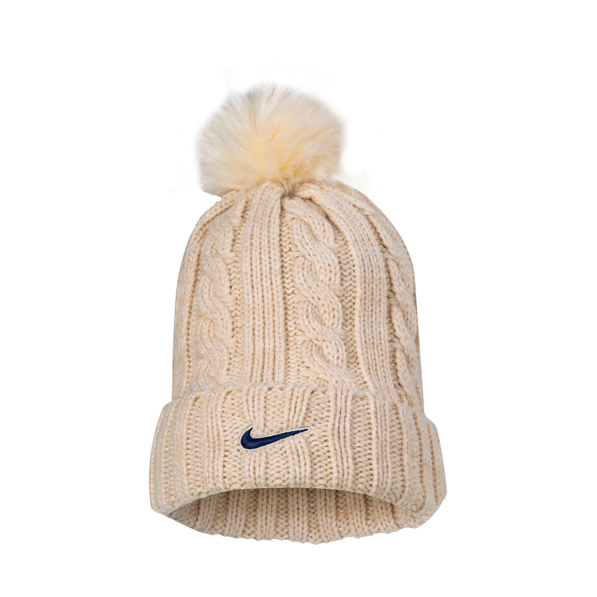 U.C. Berkeley Cal Nike women's cable knit beanie hat with pom-Oatmeal-Shop College Wear