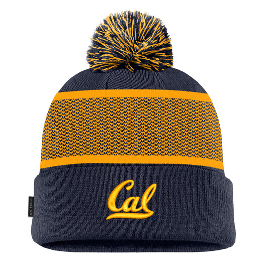 U.C. Berkeley Cal embroidered Nike knit beanie hat with pom-Navy with Silicon patch-Shop College Wear